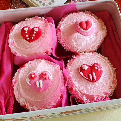 Valentines Day 2024 - Heart Cupcakes in Love Birds Tin.